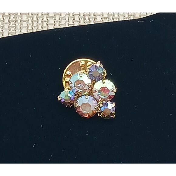Vtg Triangle Cluster AB Aurora Borealis Prong Set Rhinestone Lapel Pin Ballou - Picture 1 of 7